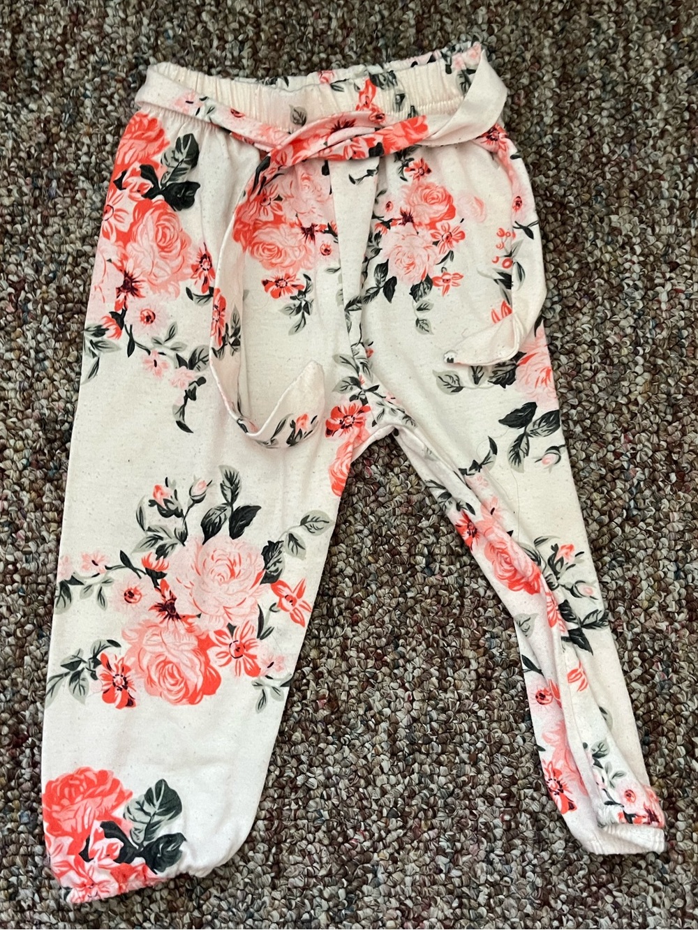 Floral Drawstring Jogger Pants - Coral & Cream